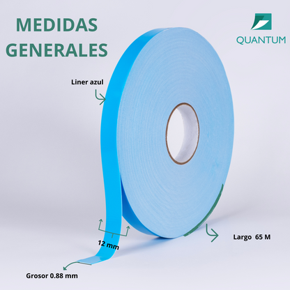 Cinta Doble Cara Espuma de Polietileno Liner Azúl 12mmx65M