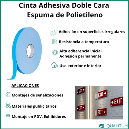Cinta Doble Cara Espuma de Polietileno Liner Azúl 12mmx65M
