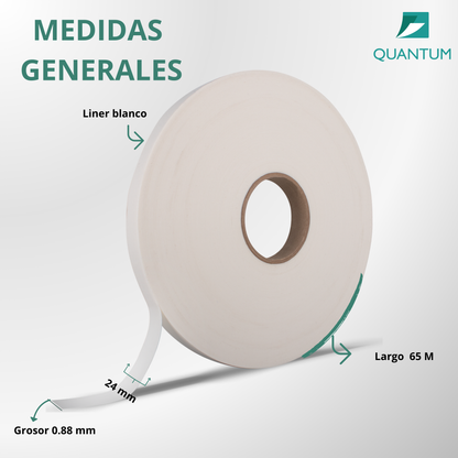 Cinta Doble Cara Espuma de Polietileno Liner Blanco 24mmx65M
