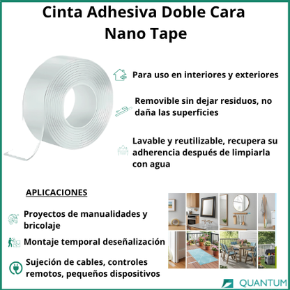 Cinta Doble Cara Nano Tape Lavable Transparente 20mmx3M